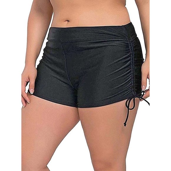 Side Cinch Swim Shorts Womens Plus Size 3X Black Swimwear Bottom - Picture 5 of 7